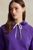 Бавовняна кофта Polo Ralph Lauren жіноча колір фіолетовий з капюшоном з аплікацією