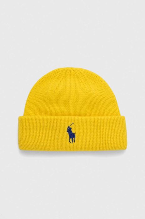 Вовняна шапка Polo Ralph Lauren колір жовтий з товстого трикотажу вовна