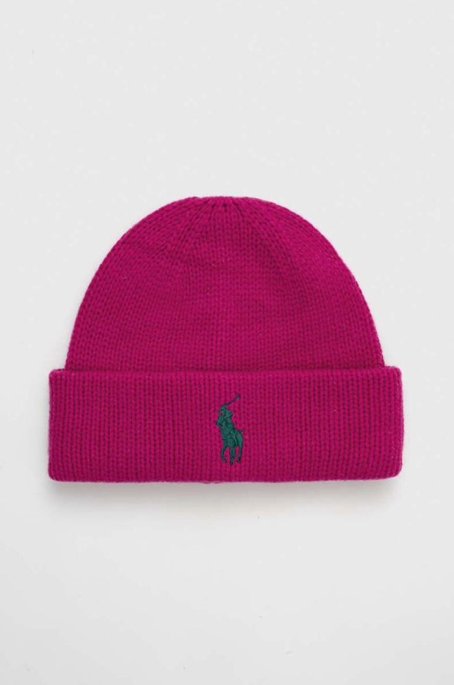 Вовняна шапка Polo Ralph Lauren колір рожевий з товстого трикотажу вовна