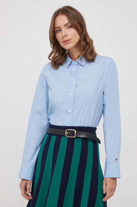 Бавовняна сорочка Tommy Hilfiger жіноча regular класичний комір колір блакитний (3691642)