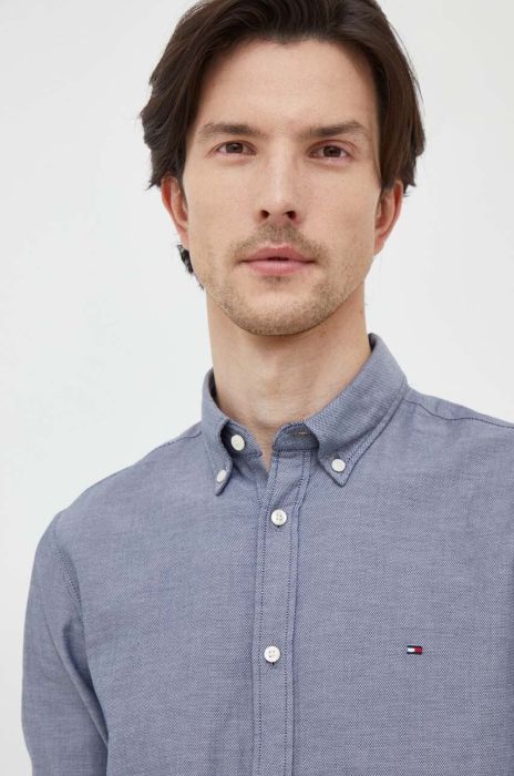 Бавовняна сорочка Tommy Hilfiger чоловіча колір синій slim комір button-down (3681754)