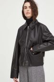 Шкіряна куртка Marc O'Polo жіноча колір чорний перехідна