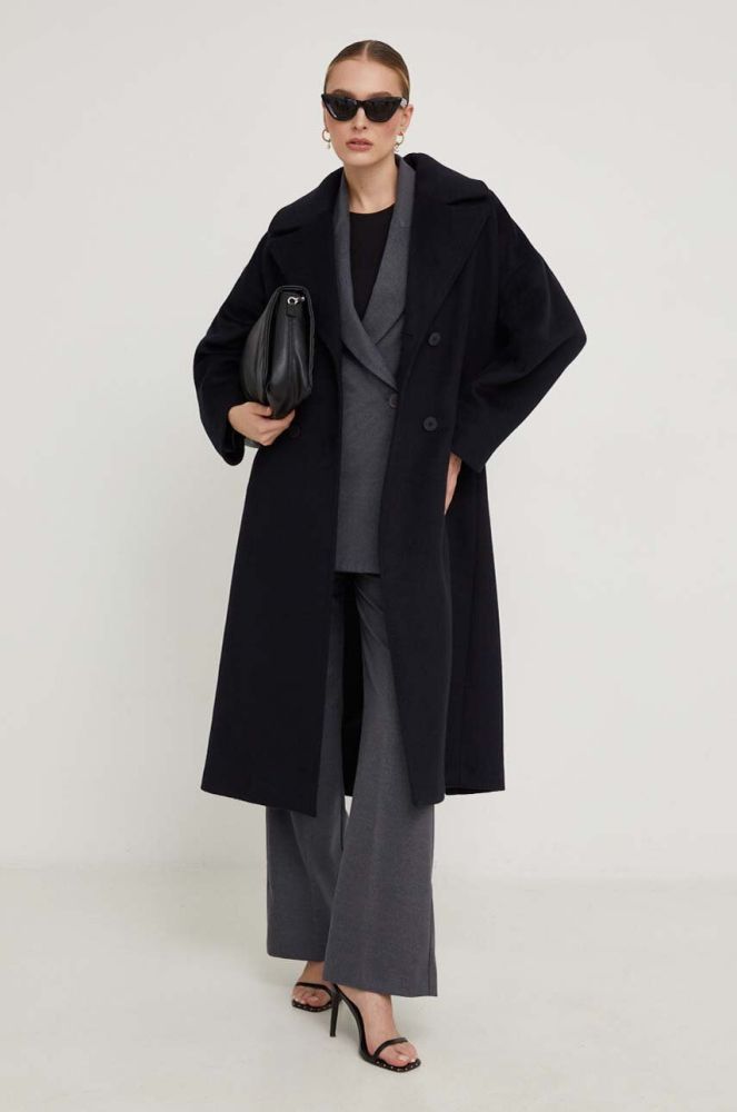 Вовняне пальто Answear Lab колір синій перехідний oversize