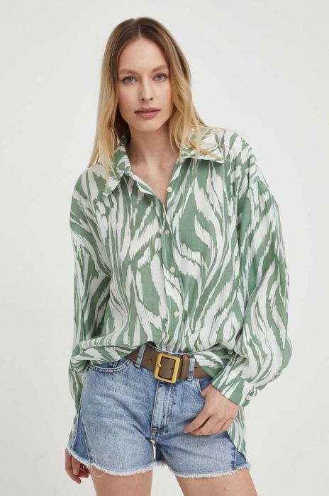 Сорочка з шовком Answear Lab колір зелений relaxed класичний комір