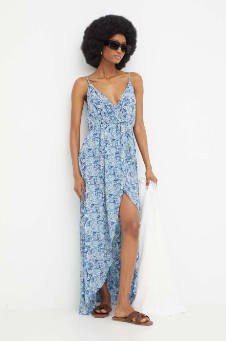 Сукня з шовком Answear Lab SILK TOUCH maxi розкльошена колір блакитний