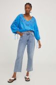 Бавовняна блузка Answear Lab жіноча з аплікацією колір блакитний