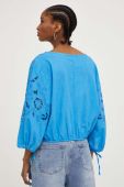 Бавовняна блузка Answear Lab жіноча з аплікацією колір блакитний