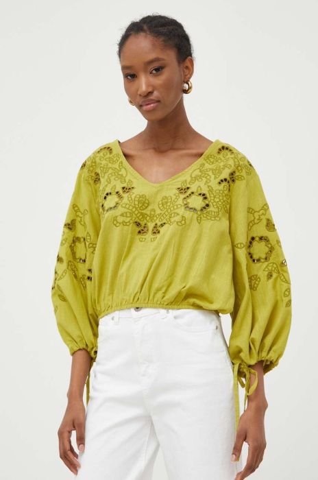 Бавовняна блузка Answear Lab жіноча колір зелений з аплікацією