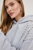 Бавовняна кофта Answear Lab жіноча колір сірий з капюшоном з аплікацією