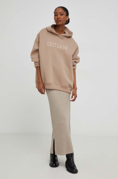 Кофта Answear Lab жіноча колір коричневий з капюшоном з аплікацією (3655863)