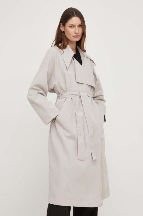 Тренч Answear Lab жіночий колір сірий перехідний oversize