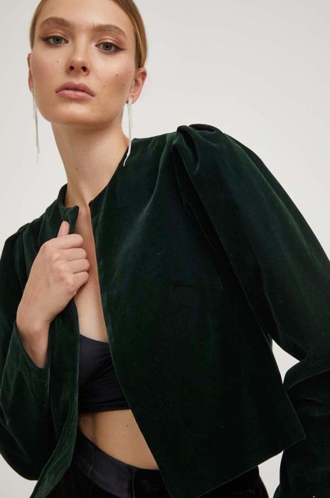 Піджак Answear Lab колір зелений без застібки однотонна