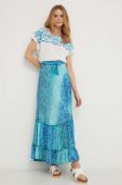 Шовкова спідниця Answear Lab maxi розкльошена колір блакитний