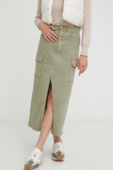 Джинсова спідниця Answear Lab колір зелений midi пряма