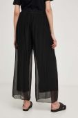 Штани з шовком Answear Lab колір чорний широке висока посадка