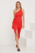 Бавовняна сукня Answear Lab колір червоний midi облягаюча