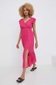 Льняна сукня Answear Lab колір рожевий midi розкльошена