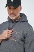 Кофта Gant чоловіча колір сірий з капюшоном з аплікацією (3005471)