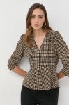 Блузка Notes du Nord жіноча колір коричневий в клітинку