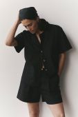 Сорочка з домішкою льону MUUV. Poche жіноча колір чорний relaxed класичний комір