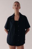 Сорочка з домішкою льону MUUV. Poche жіноча колір чорний relaxed класичний комір