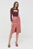 Шкіряна спідниця Notes du Nord колір рожевий midi розкльошена