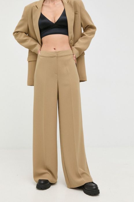 Штани Notes du Nord жіночі колір зелений пряме висока посадка