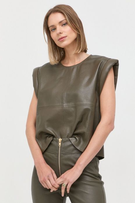Шкіряна блузка Notes du Nord колір зелений