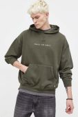 Бавовняна кофта Solid чоловіча колір зелений з капюшоном з принтом