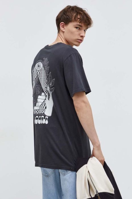 Бавовняна футболка Volcom чоловічий колір сірий з принтом